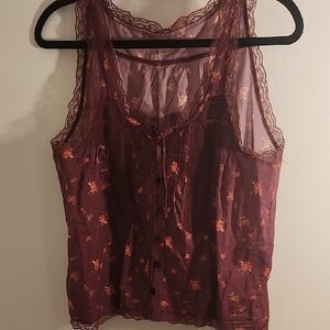 Floral Lace Trim Tank Top